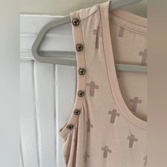Express see thru crosses w/ bronze caps on sleeveless edges, light pink/nude - Picture 3 of 5